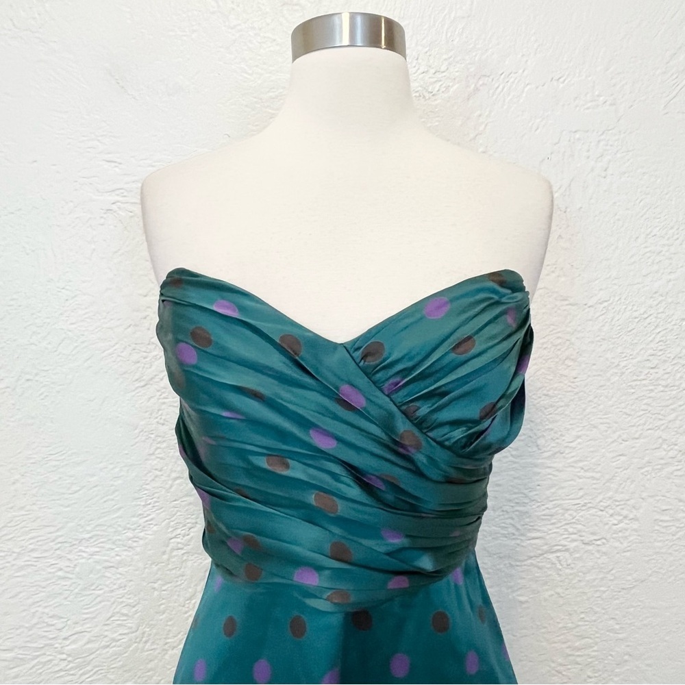 Vintage Betsey Johnson Dress 90s Y2K 4 Silk Satin Teal Polka Dot - Picture 4 of 13